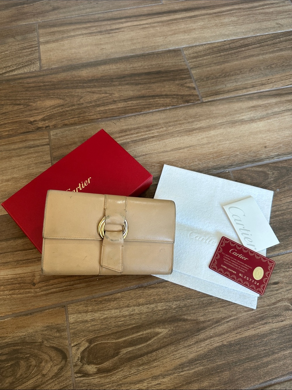 Cartier Beige Leather Long Wallet with trinity Ring Accent automatic 100%